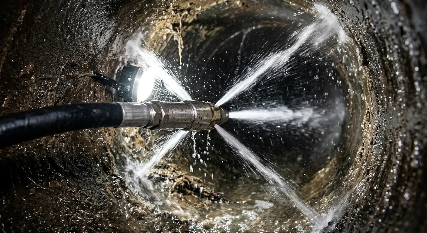 High-pressure hydro jetting nozzle cleaning sewer pipe for Sewer Cleanout in Farmington